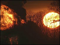 Balls of fire erupt as sun sets