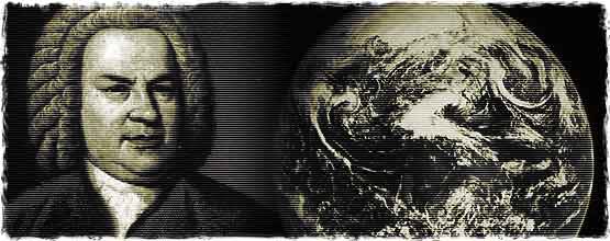 Contemporary portrait of Bach, globe