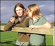 Alex and a friend discuss the stone