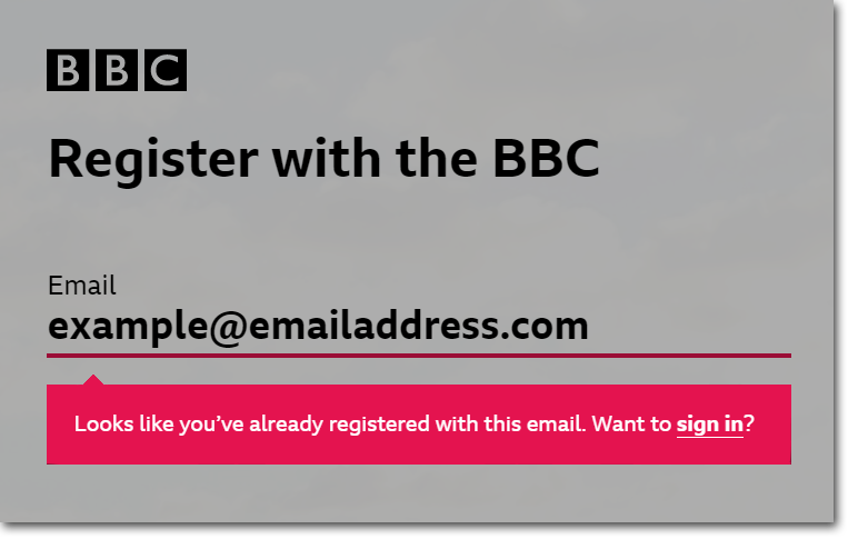 Email in use error message 